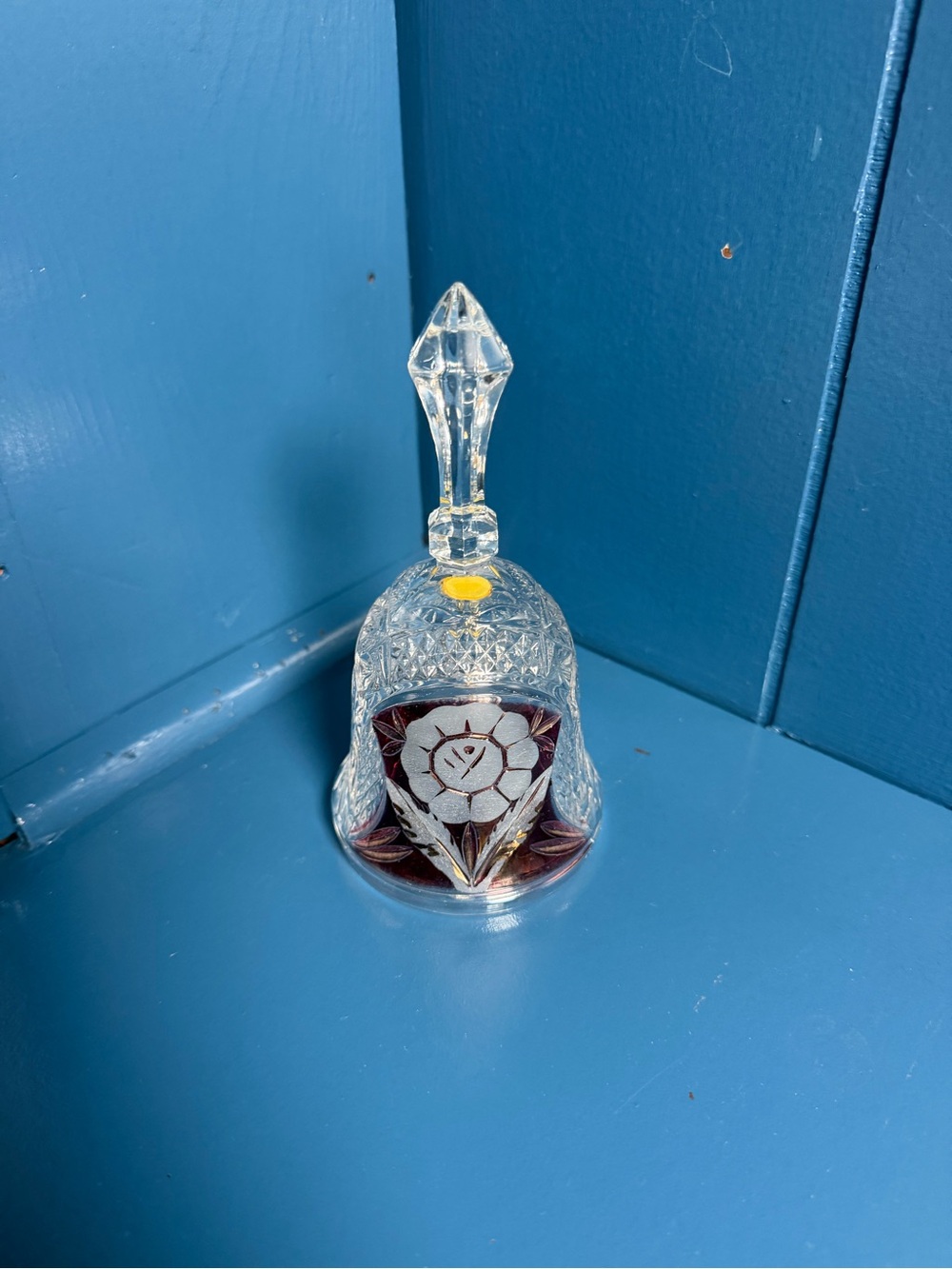 Cut Glass Decorative Bell with Floral Etching - Clear